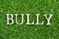 Wood letter in word bully on green grass background Royalty Free Stock Photo