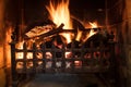 Wood Logs Fire Burning in a Traditional Country Fireplace Royalty Free Stock Photo