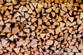 Wood logs firewood big chopped trunks stacked pile dry for winter fireplace Royalty Free Stock Photo