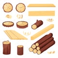 Wood logs, trunk and planks, vector sketch illustration. Hand drawn wooden materials. Firewood set Royalty Free Stock Photo