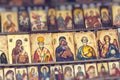 Wood made Orthodox religious painting icon, in downtown Sofia, Bulgaria.