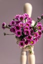 Wood man holding flowers Royalty Free Stock Photo