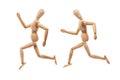 Wood man with running away pose Royalty Free Stock Photo