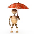 Wood man under umbrella Royalty Free Stock Photo