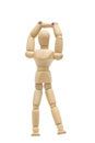 Wood Mannequin Stretch your arms to relax on isolated white back