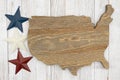 Wood map of the USA with metal stars on weathered whitewash wood textured material background Royalty Free Stock Photo