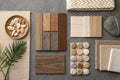 Wood and material samples creating a natural interior design mood board - generated by ai Royalty Free Stock Photo