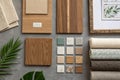 Wood and material samples creating a natural interior design mood board - generated by ai Royalty Free Stock Photo