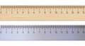 Wood and metal rulers. 3D realistic vector illustration isolated on white