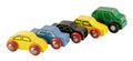 Wood miniature colorful car toy isolated on white Royalty Free Stock Photo