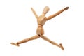 Wood model with jumping pose Royalty Free Stock Photo