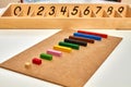 Wood Montessori material for math Cuisenaire rods Royalty Free Stock Photo