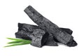 wood natural charcoal with pandan leaf isolate on white background Royalty Free Stock Photo