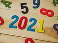 The 2021 wood number multi colour for new year content