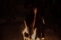 The wood object is burning in night flame darkness environment fire