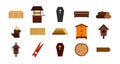 Wood object icon set, flat style Royalty Free Stock Photo