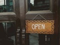 Wood Open Sign Board Hang On Coffee Shop Royalty Free Stock Photo