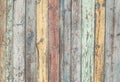 Blue, yellow, green, red old wooden fence