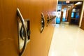 Wood paneled lockers in office building