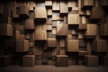 Wood-paneled walls with a natural wood finish. Wallcovering of wooden, tiled, and square blocks