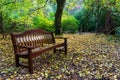 Wood park bench in autumn.