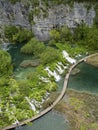 Wood path and waterfall in Plitvice National Park Royalty Free Stock Photo