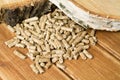 Wood pellets, birch . Biomass Pellets- cheap energy. The concept of biofuel production Royalty Free Stock Photo