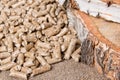 Wood pellets close up .Wooden pellet bio fuel. Biomass Pellets - cheap energy. The cat litter