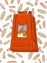 Wood pellett stove cartoon, on pellet elements background