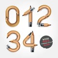 Wood pencil numbers alphabet style. Royalty Free Stock Photo