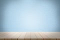 Wood perspective room with blue sement wall. Royalty Free Stock Photo