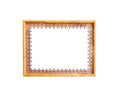 Wood picture frame with string interlace patterns arround edge isolated on white background , clipping path