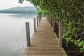 Wood pieces walkway along the river in mangrove forest