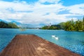 Wood pier on Bled lake