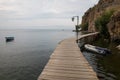 Wood pier pontoon on a lake Royalty Free Stock Photo