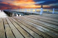 wood piers and pavillion sea scene with dusky sky use for natural background ,backdrop Royalty Free Stock Photo