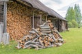 wood pile near an old barn Royalty Free Stock Photo