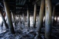 Wood pillars underneath santa monica pier