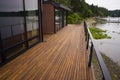 Wood Plank Deck Patio Beach Water Contemporary Waterfront Home Royalty Free Stock Photo