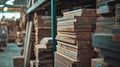 Wood planks stacked in warehouse ready for construction Royalty Free Stock Photo