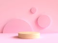 Wood podium minimal pink wall scene 3d rendering