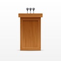 Wood Podium Tribune Rostrum Stand with Microphones