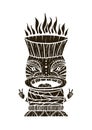 Wood Polynesian Tiki idol, god statue carving. Vector illustration