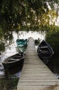 Wood pontoon and boats