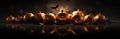 bat night fear mystery horror table background halloween pumpkin illustration blue. Generative AI. Royalty Free Stock Photo