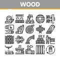 Wood Production Plant Collection Icons Set Vector