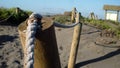 Wood and rope fence at the beach Royalty Free Stock Photo