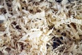 Wood shavings biomass. Pine wood chippings. Royalty Free Stock Photo