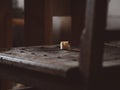 wood shavings on an old retro chair. woodworking concept. desktop wallpaper. top quality photo Royalty Free Stock Photo