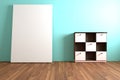 Wood Shelf and white cabinet Furniture with white blank in Empty Royalty Free Stock Photo